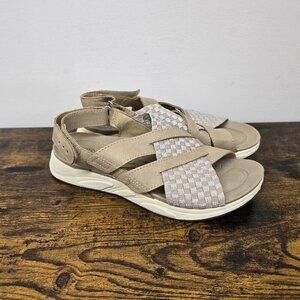 Earth Spirit Sandals Womens 6 Slingback Strappy Adjustable Taupe Silver Metallic